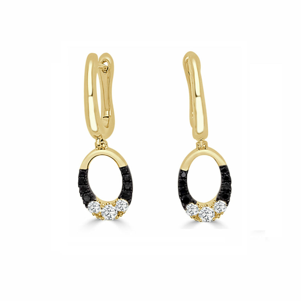 Gorgeous 14k Gold Black and White Diamond Dangle Earrings for Elegant Adornment