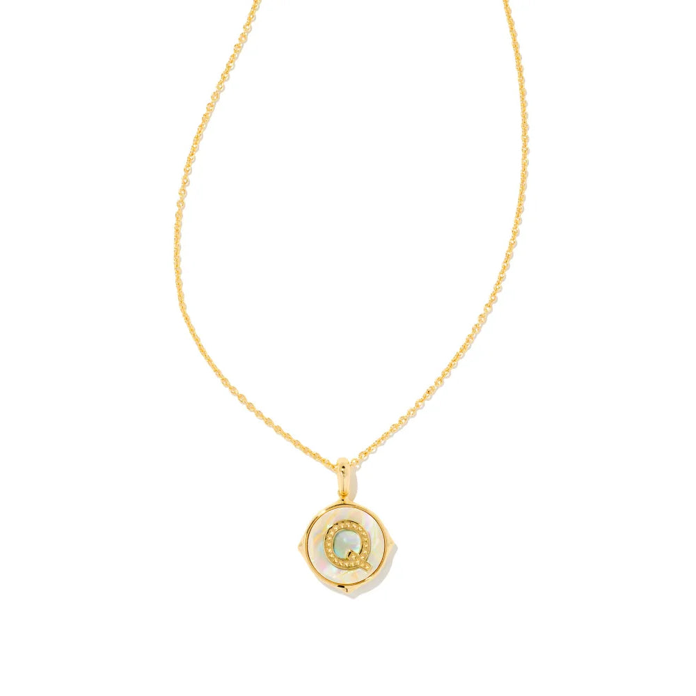 Kendra Scott Letter Gold Disc Reversible Pendant Necklace Crafted with Iridescent Abalone - A Stunning Jewelry Piece for Personalized Style