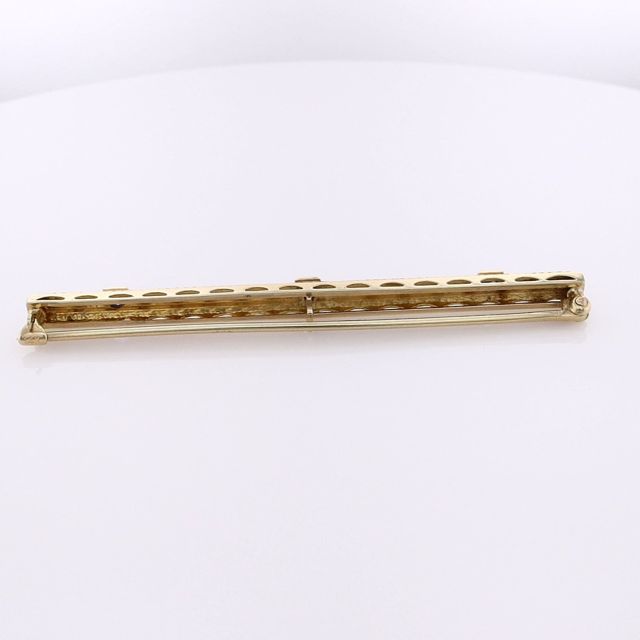 14 Karat Two-Tone Gold Estate Sapphire Bar Pin Jewelry Accessory