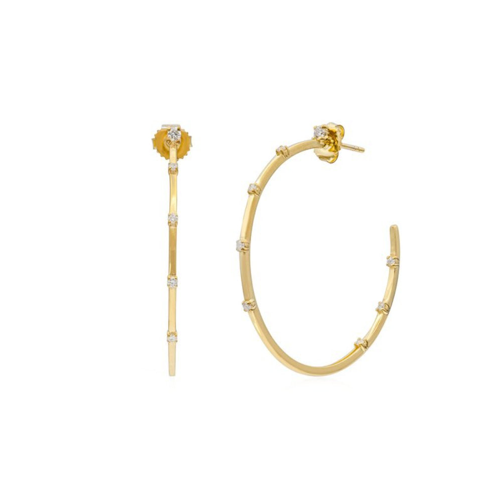 Exquisite 14k Gold Station Hoop Earrings with Sparkling Diamond Accents