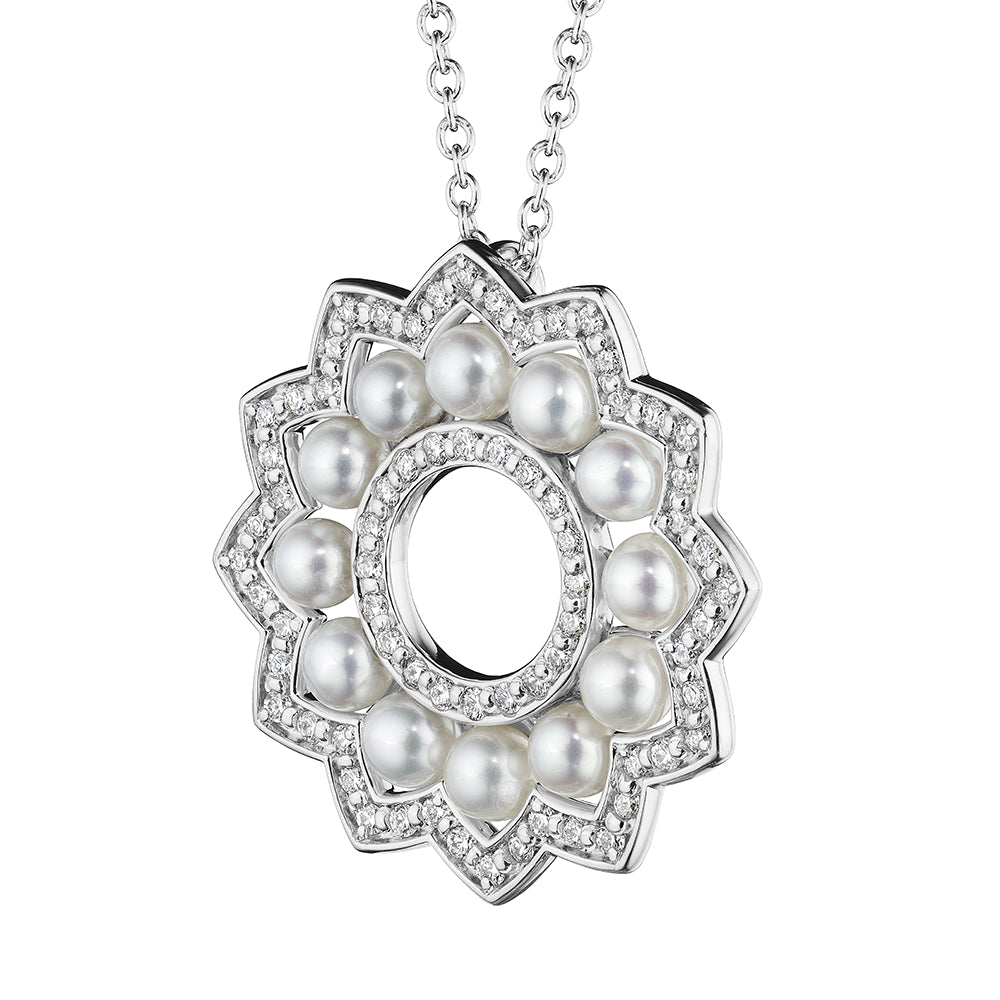 Verragio 18k Gold Cluster Style Pearl and Diamond Jewelry Pendant