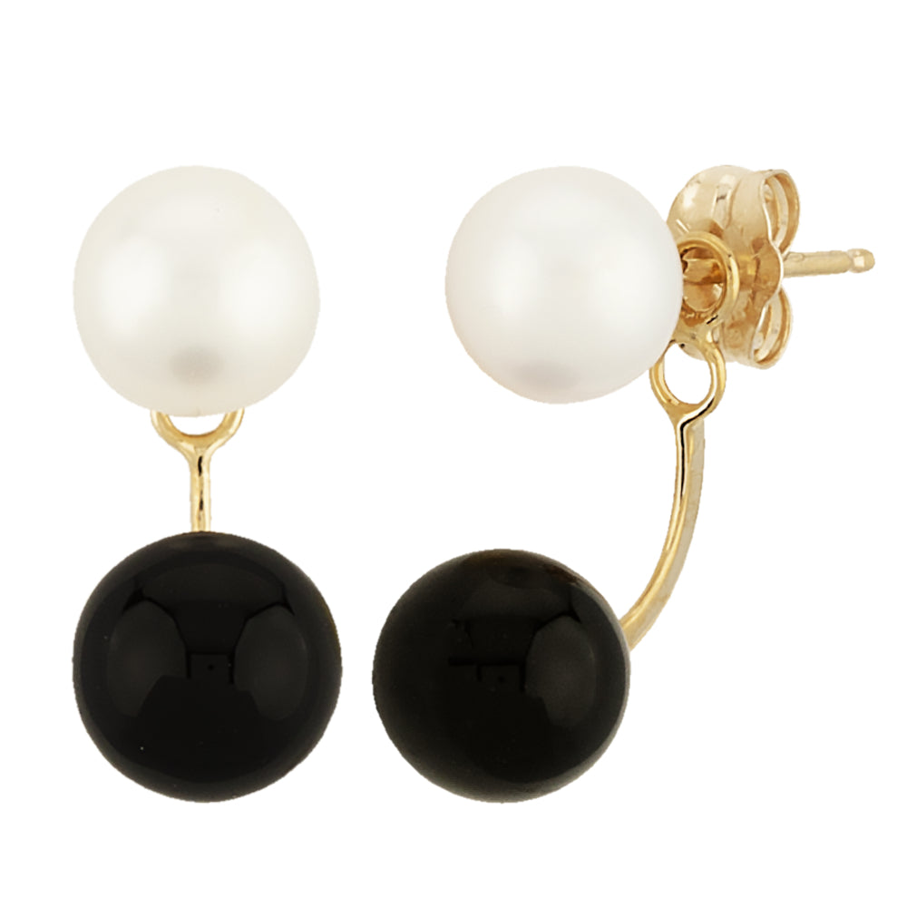 Stylish 14k Gold Pearl and Onyx Drop Earrings for Fashion Lovers