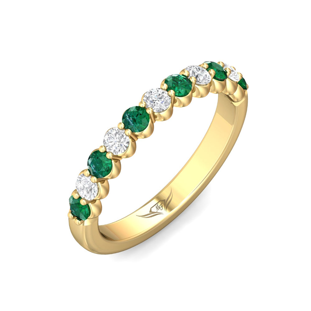 14k Yellow Gold Martin Flyer Diamond and Emerald Half Eternity Band Jewelry