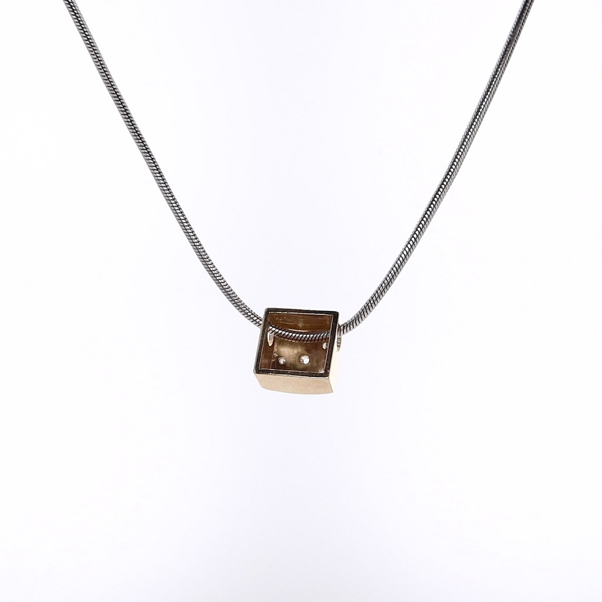 Luxurious Estate 14 Karat Two-Tone Gold Diamond Pendant in Square Shape with White Gold Chain