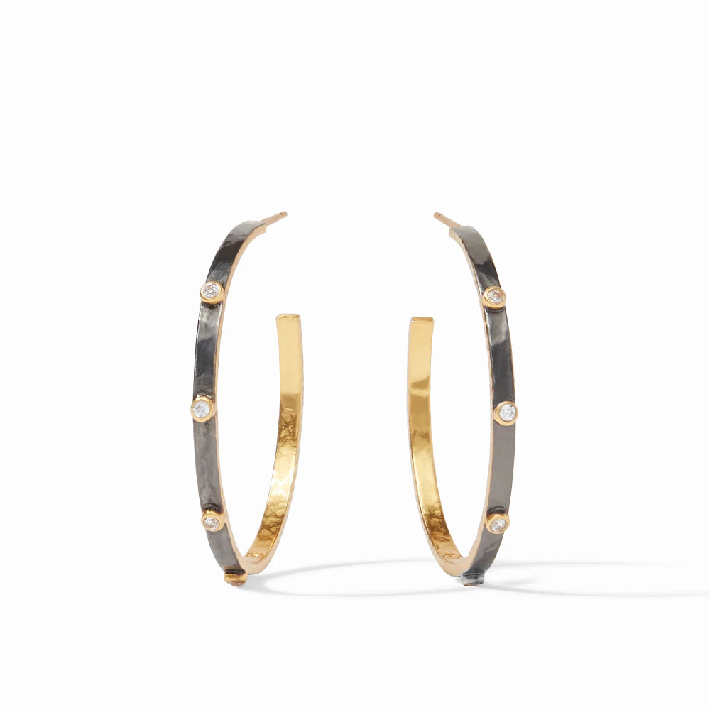 Julie Vos Fashionable Crescent Stone Hoop Earrings in Mixed Metals