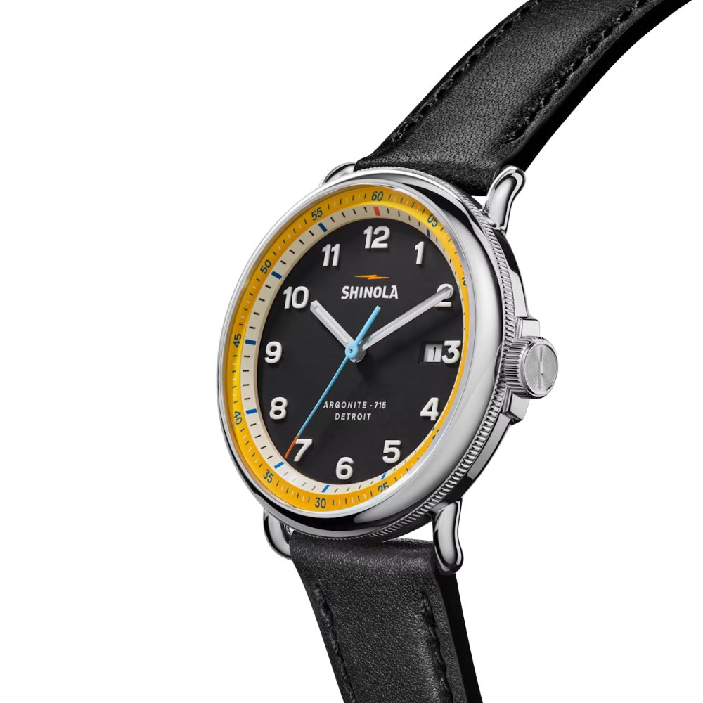 Shinola Men's Canfield Model C56 43mm Wristwatch with Black and Bright Yellow Dial
