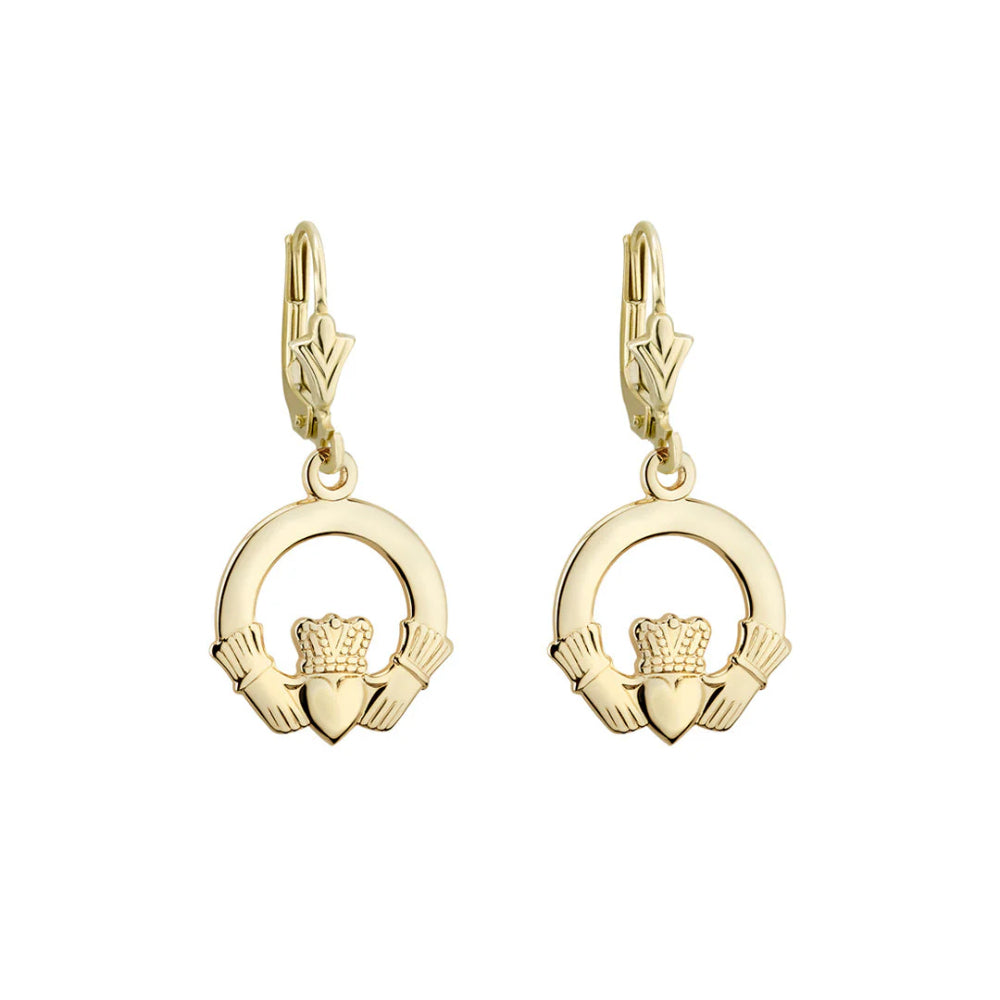 Stunning 14k Gold Hallmarked Claddagh Drop Earrings for Jewelry Lovers