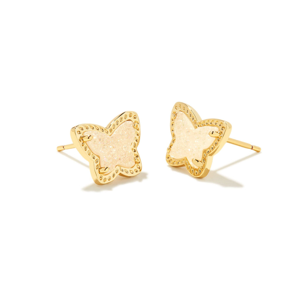 Kendra Scott Iridescent Light Pink Drusy Gold Stud Earrings