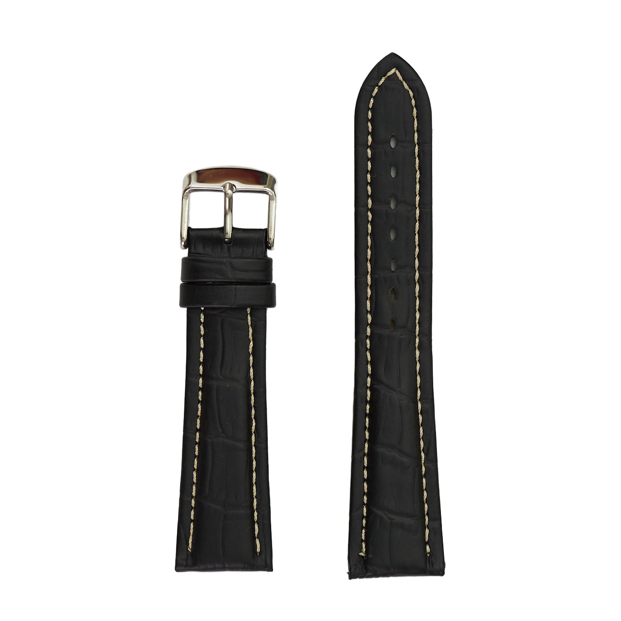 22mm Black Genuine Alligator Grain Leather Watch Band for Men