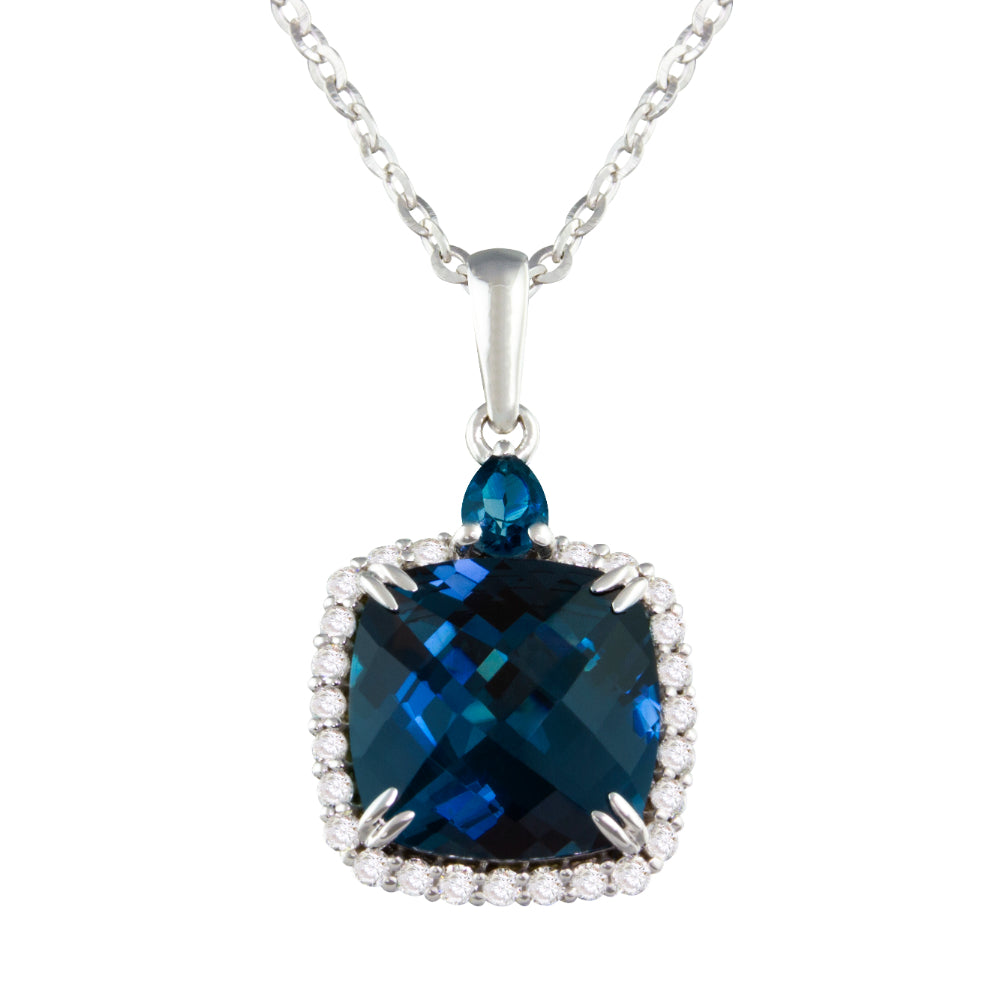 Bellarri Forever Young 14k Gold Diamond and London Blue Topaz Fashion Necklace for Women