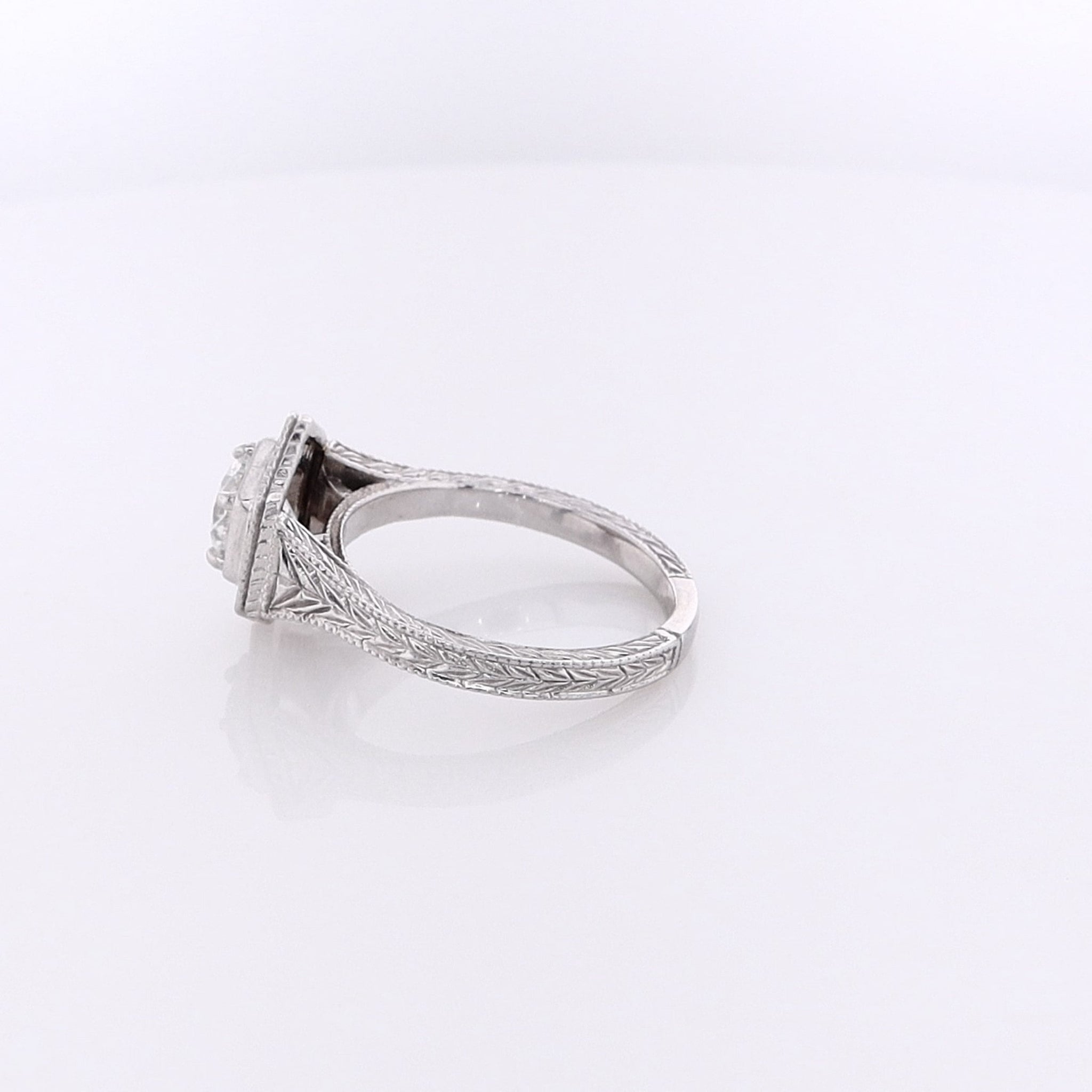 Exquisite Estate 14 Karat White Gold Tapered and Engraved Shank Diamond Engagement Ring with GIA Certification - Model BT - SM1001640 - 02