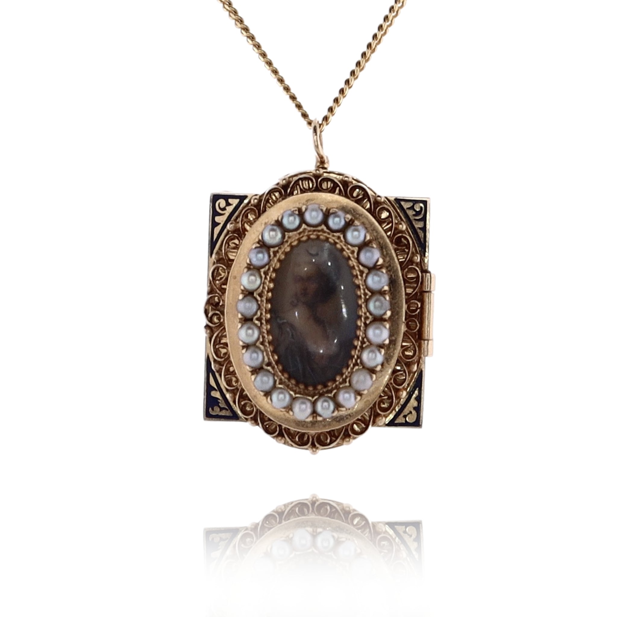 Estate Yellow Gold Portrait Lady Diamond and Watch Pin Pendant Necklace in 14 and 18 Karats by Ruby King