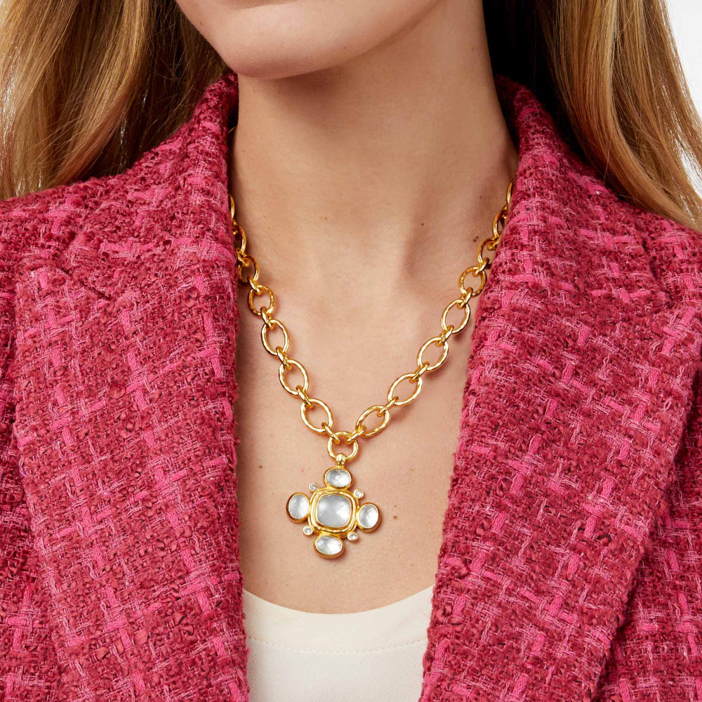 Julie Vos 24k Gold-Plated Tudor Statement Necklace with Gemstone and Pearls