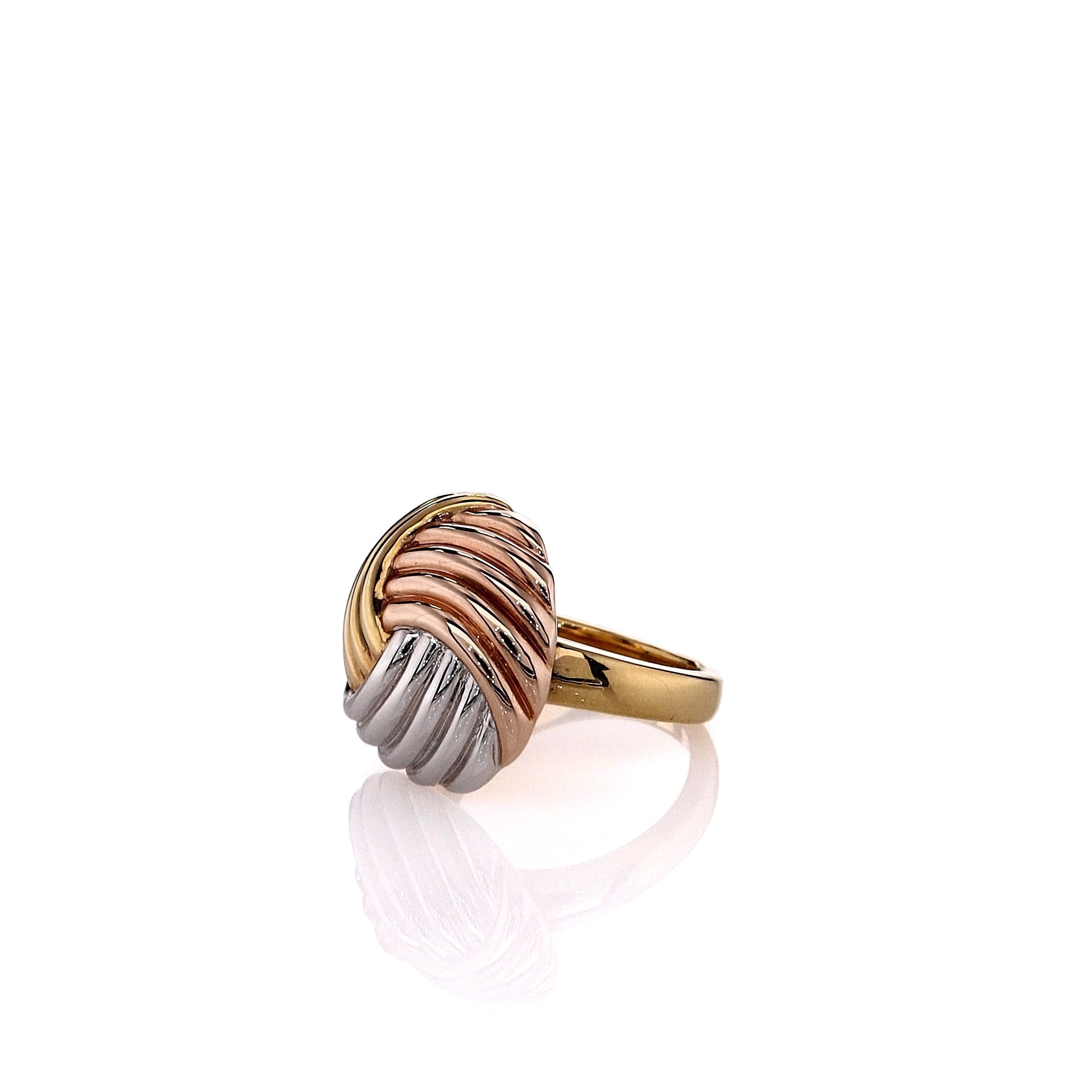 14k Estate Tri - Tone Ribbed Disc - Designed Engagement Ring for Women