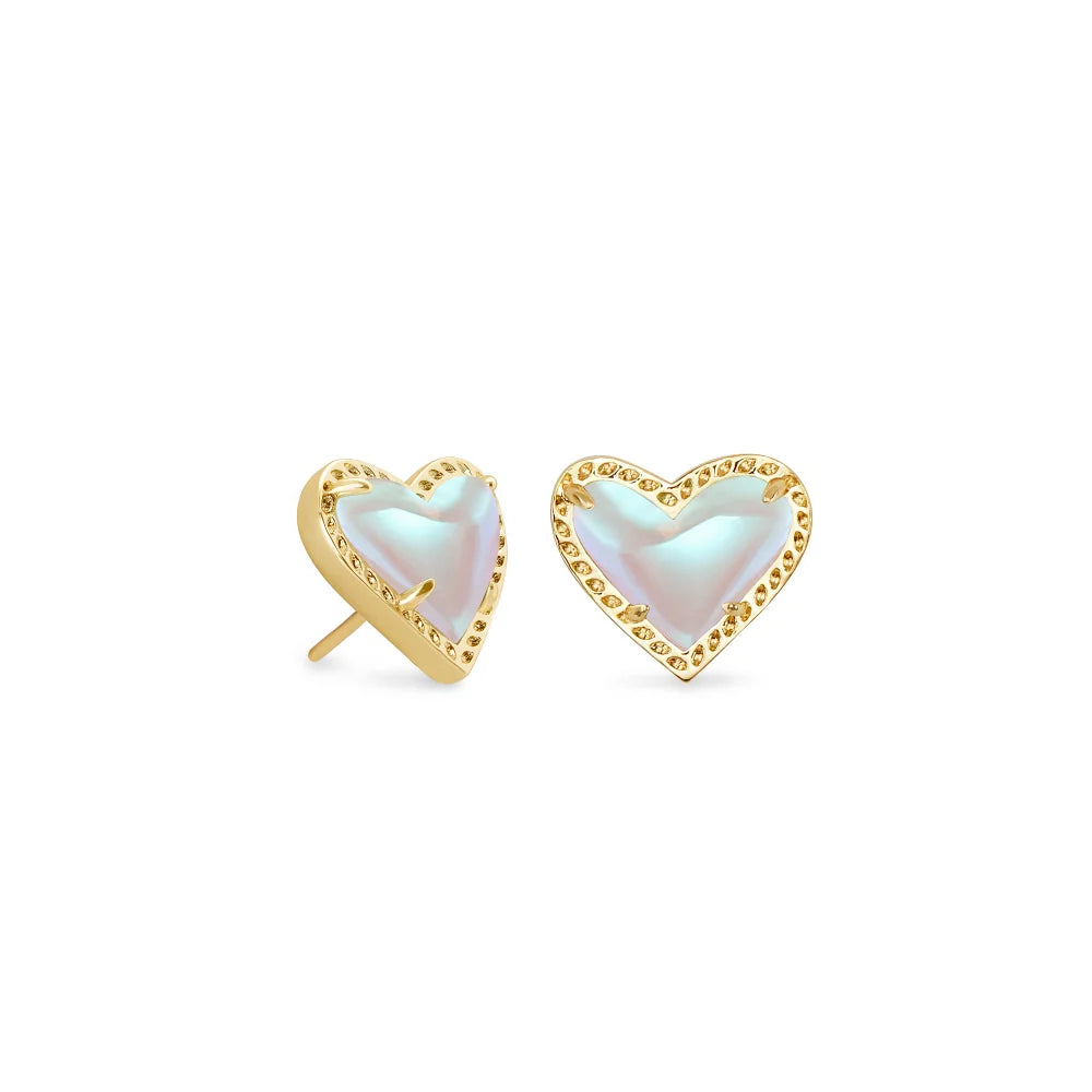 Kendra Scott Ari Heart-Shaped Gold Stud Earrings Crafted from Dichroic Glass for Jewelry Lovers