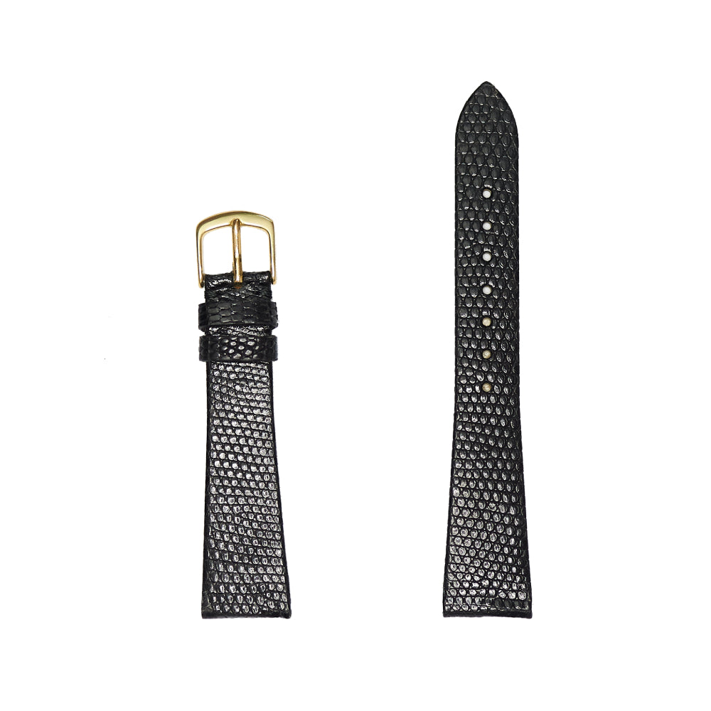 Stylish Black Genuine Java Lizard Leather Flat Watch Band
