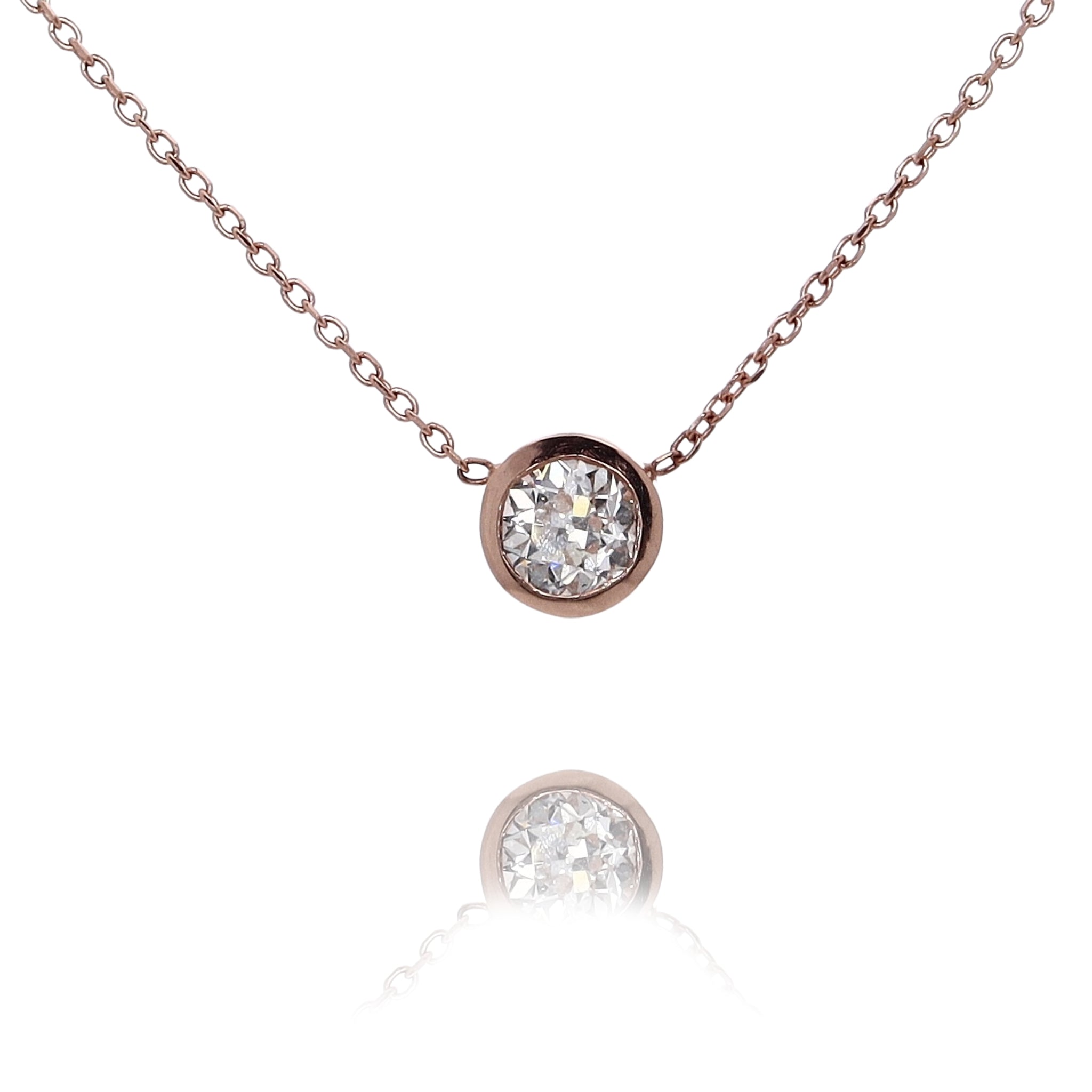 14 Karat Rose Gold Solitaire Diamond Slide - Through Pendant with 18' Cable Chain