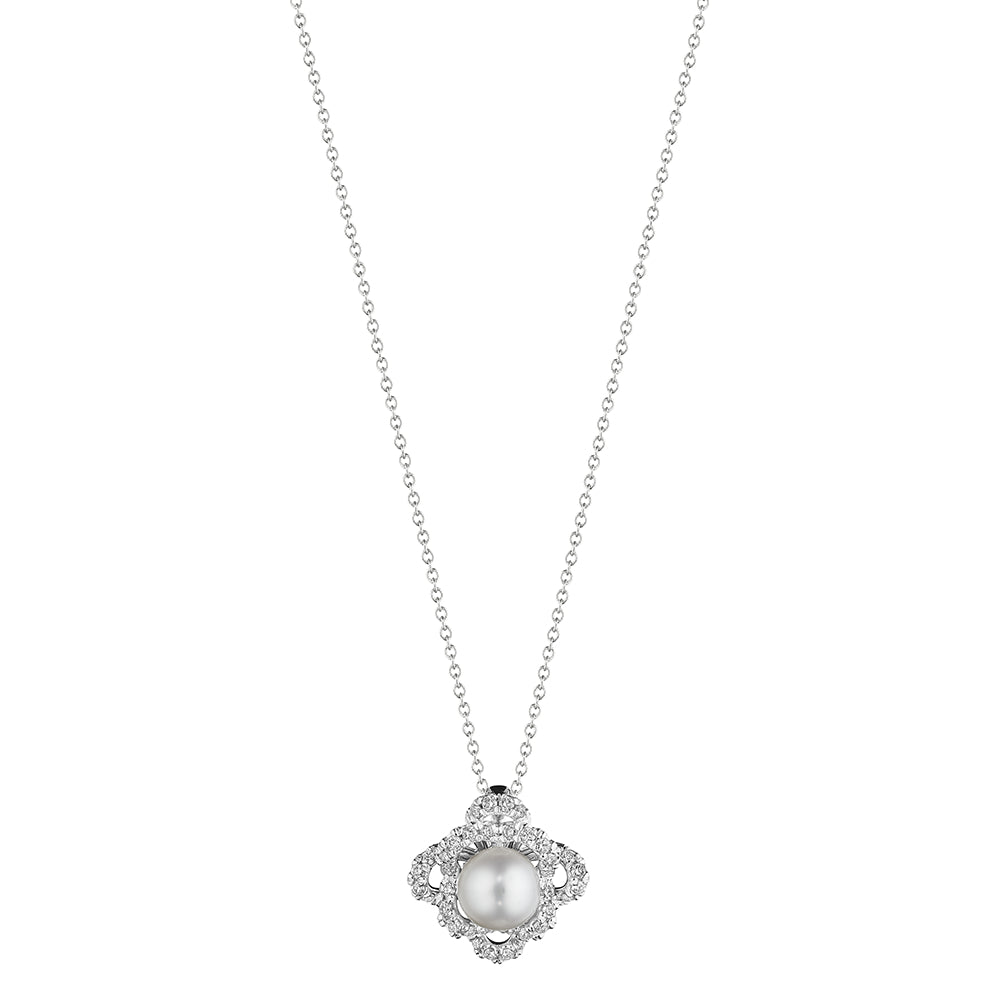 18k Verragio Floret Diamond & Lustrous Pearl Center Pendant