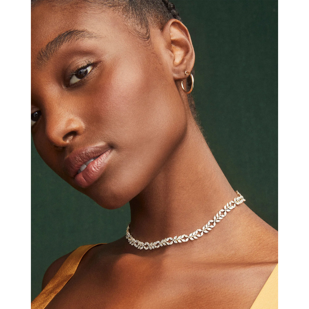 Kendra Scott Gold and Pink Crystal Adorned Rosalie Style Tennis Necklace for Women