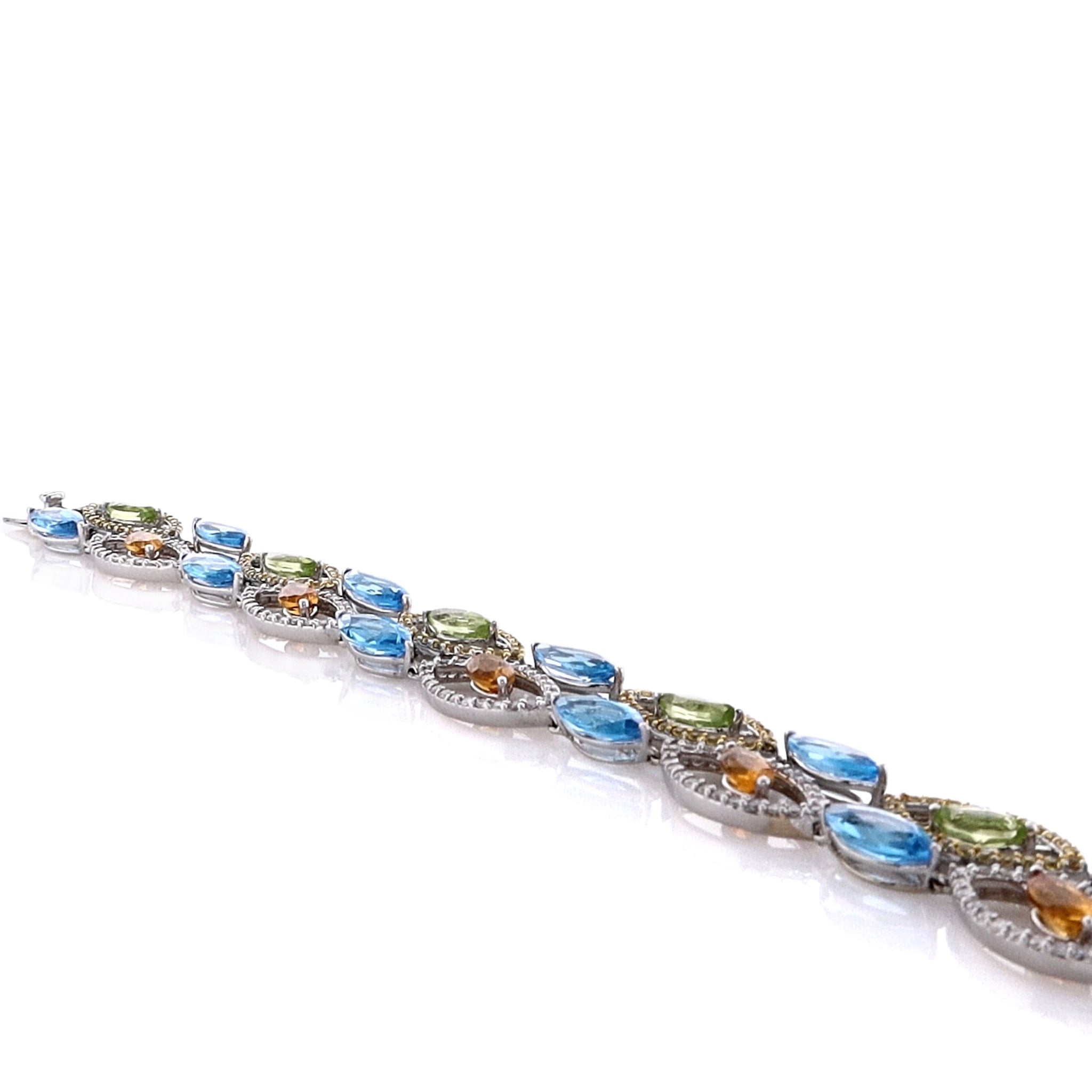 14k White Gold Multi-Color Marquise Gemstone Bracelet with Diamonds and Sapphires