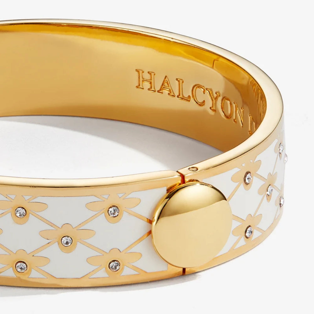 Halcyon Days 13mm Gold - Plated Enamel Hinged Bee Sparkle Trellis Design Jewelry Bangle