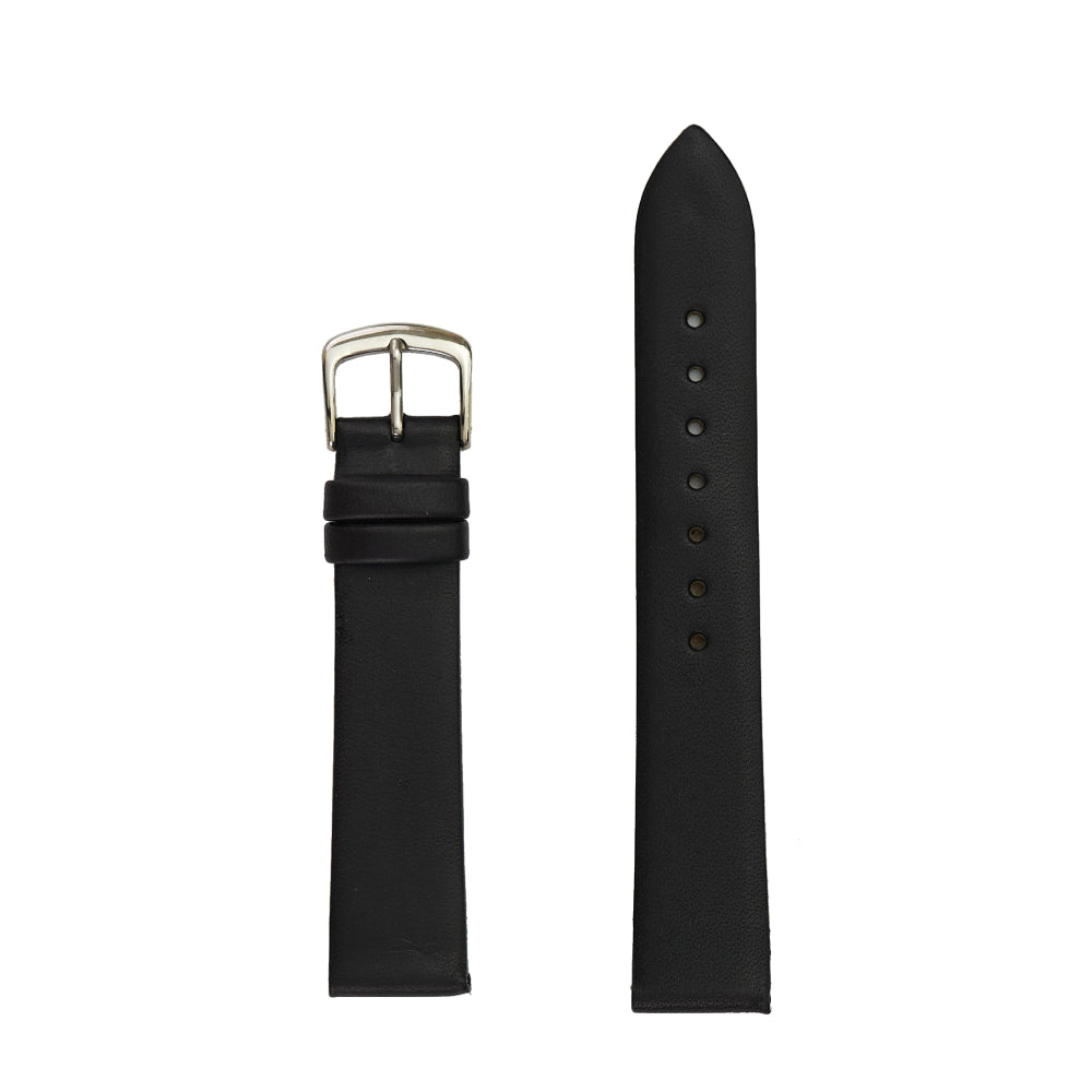 Black Men's Flat Genuine Smooth Leather Watch Band