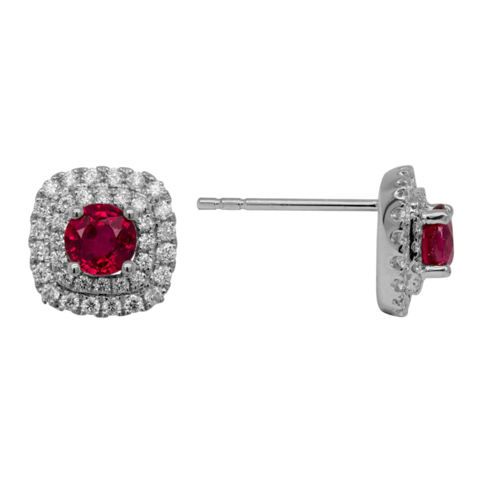 Gorgeous 14k White Gold Ruby and Diamond Halo Stud Earrings for Any Occasion