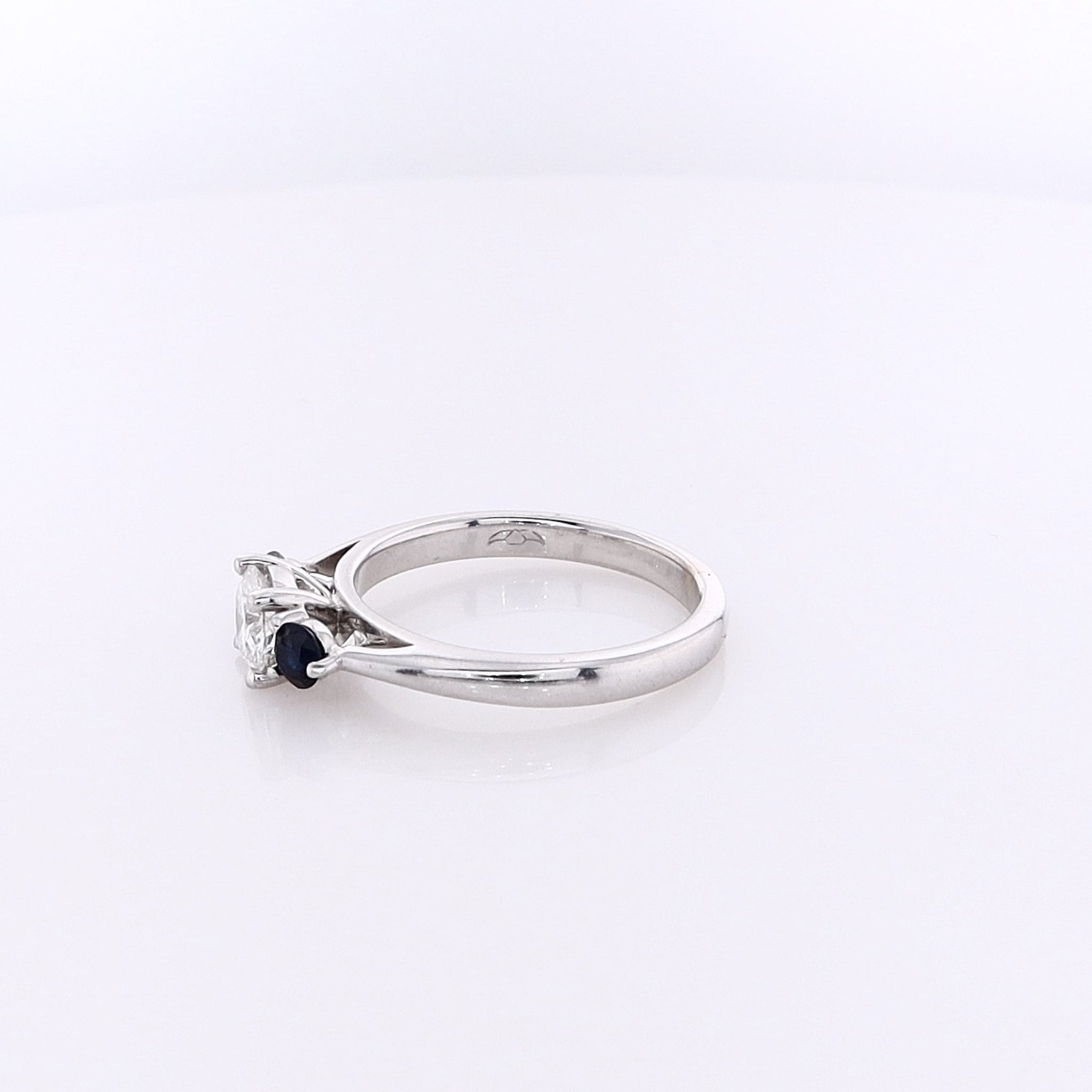 Estate 14 Karat White Gold Flyer Fit Style Diamond and Sapphire Engagement Ring for Women
