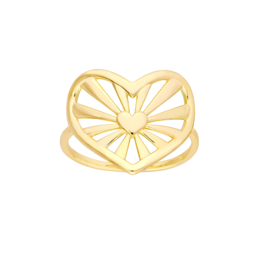 Charming 14k Yellow Gold Open Center Heart Ring for a Romantic Look