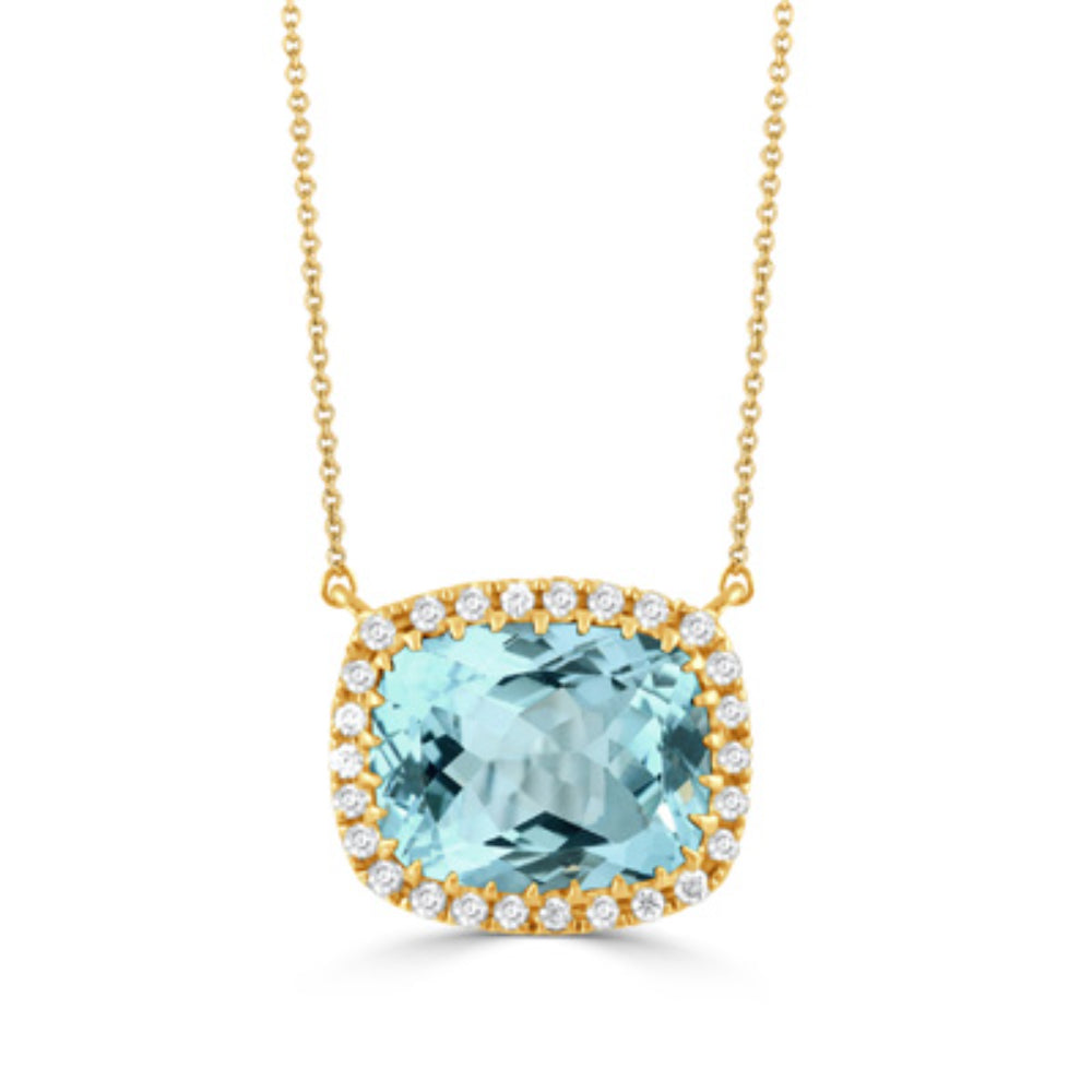 Exquisite 18k Yellow Gold Pendant with Sky Blue Topaz and HSI Diamonds