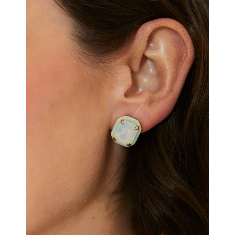 Exquisite Spartina Clara Opal Glass Window Stud Earrings in 18kt Matte Gold