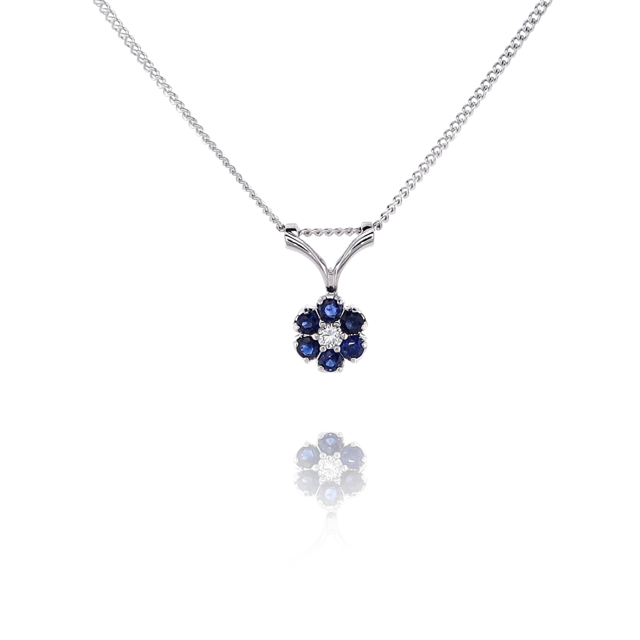 Exquisite Estate White Gold Flower-Inspired Diamond and Sapphire Pendant Necklace for Women