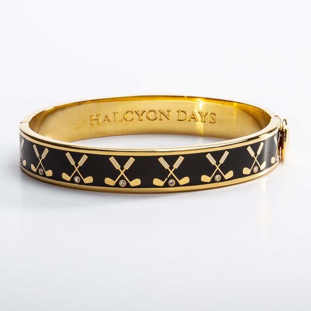 Halcyon Days Luxury 1 Centimeter Gold - Plated Hinged Enamel Golf Club - Inspired Bangle for Fashion Lovers