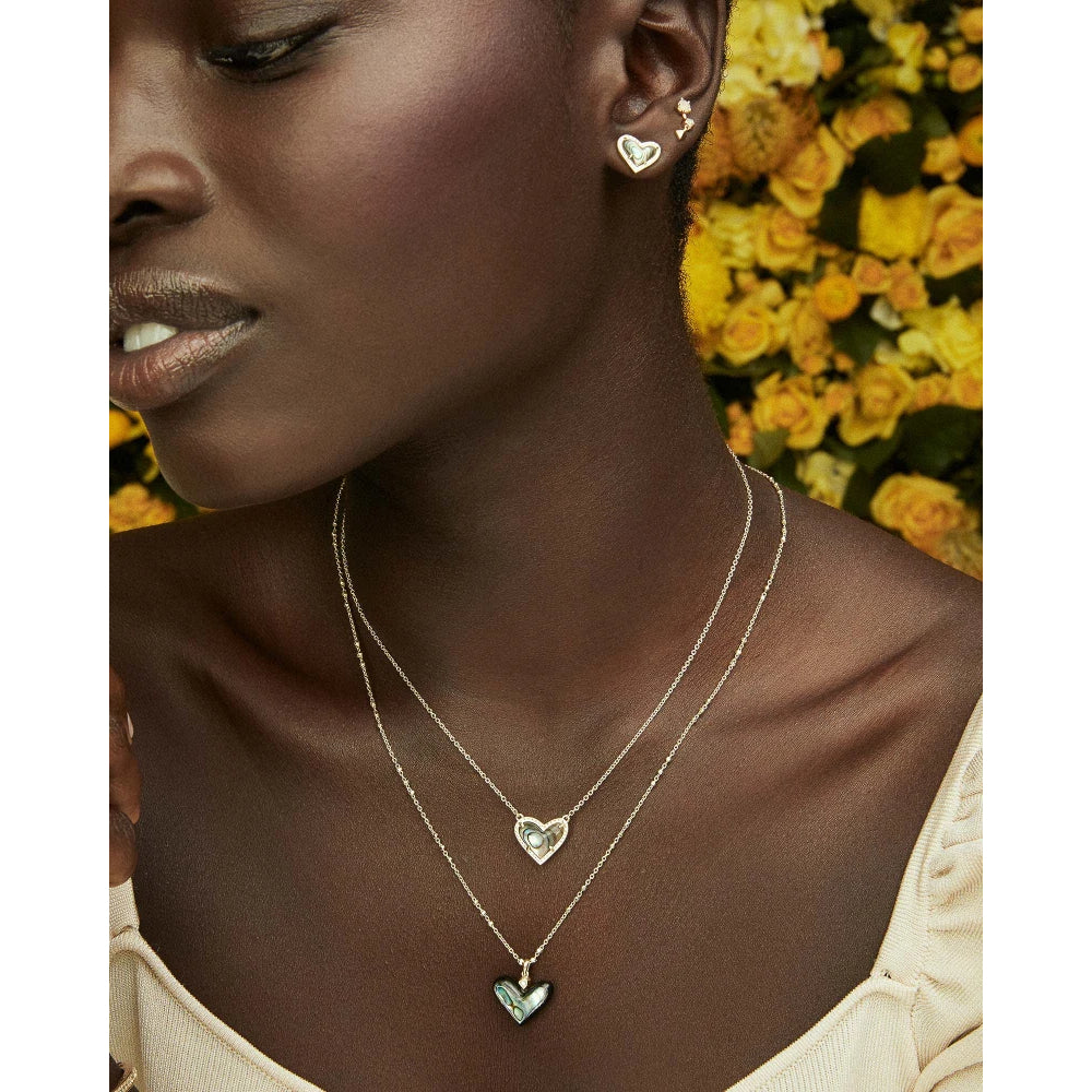 Kendra Scott Ari Heart-Shaped Gold Stud Earrings Crafted from Dichroic Glass for Jewelry Lovers