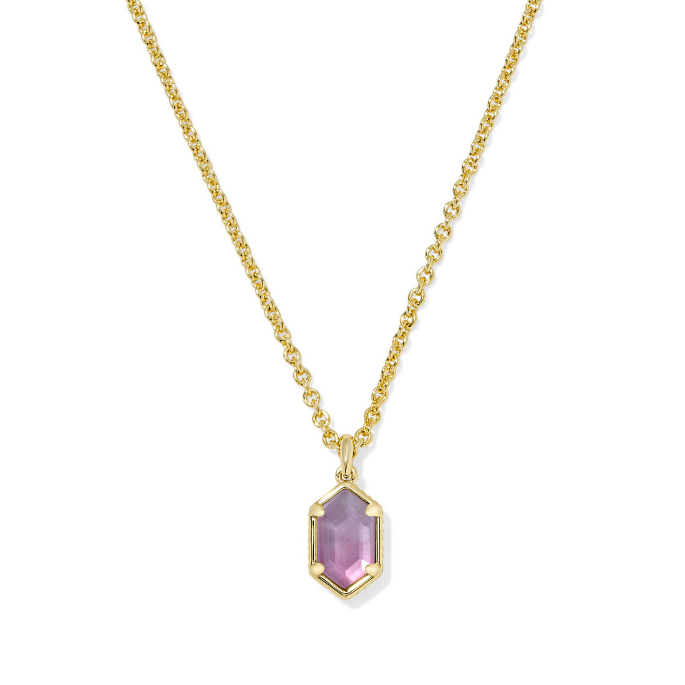 Kendra Scott Gold-Plated Brass Hallie Short Pendant Necklace with Purple Watercolor Illusion Design