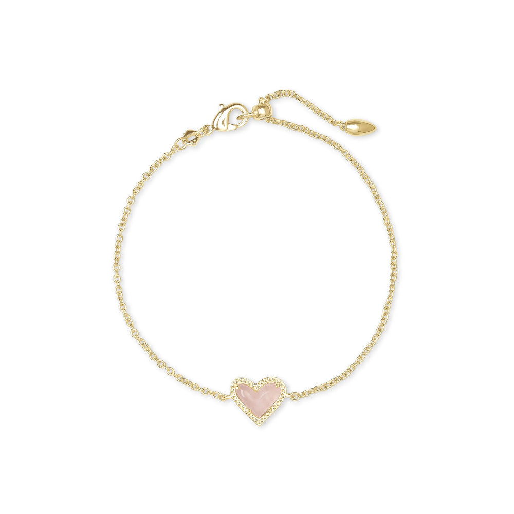 Kendra Scott Ari Delicate Rose Quartz Heart-Shaped Gold-Plated Chain Bracelet for Women