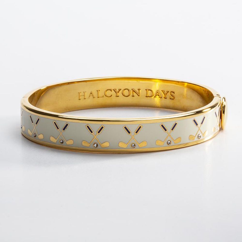 Halcyon Days Luxury 1 Centimeter Gold - Plated Hinged Enamel Golf Club - Inspired Bangle for Fashion Lovers