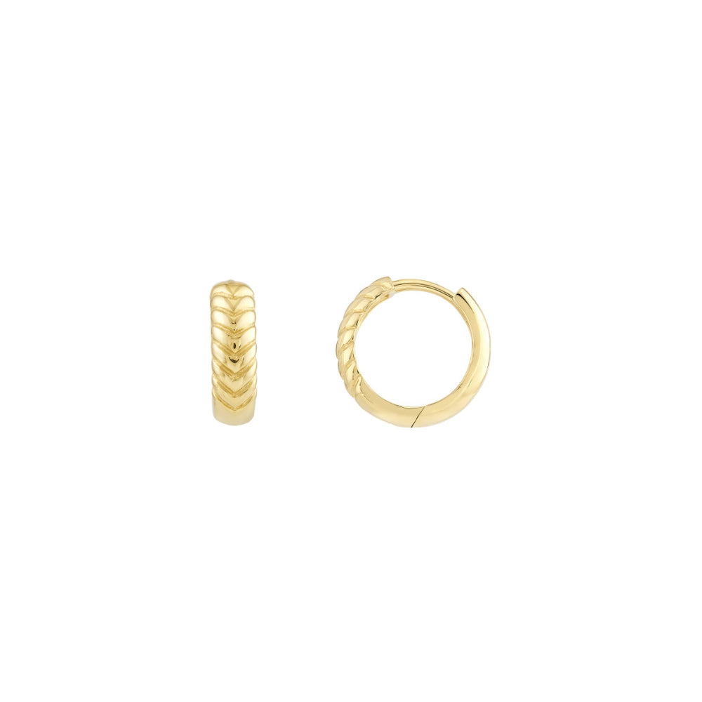 Stylish 14k Gold Twisted Chevron Hinge Hoop Earrings