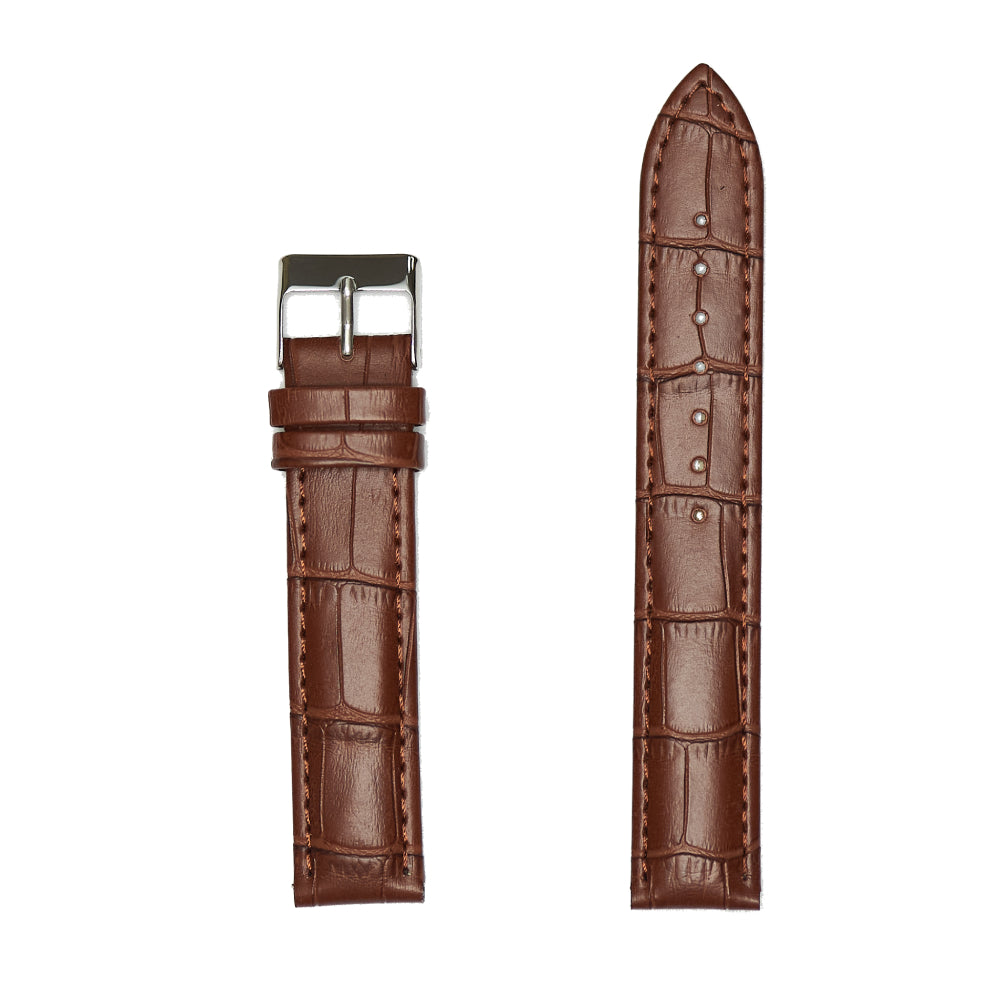 Brown Men's Padded Stitched Genuine Alligator Grain Leather Watch Band