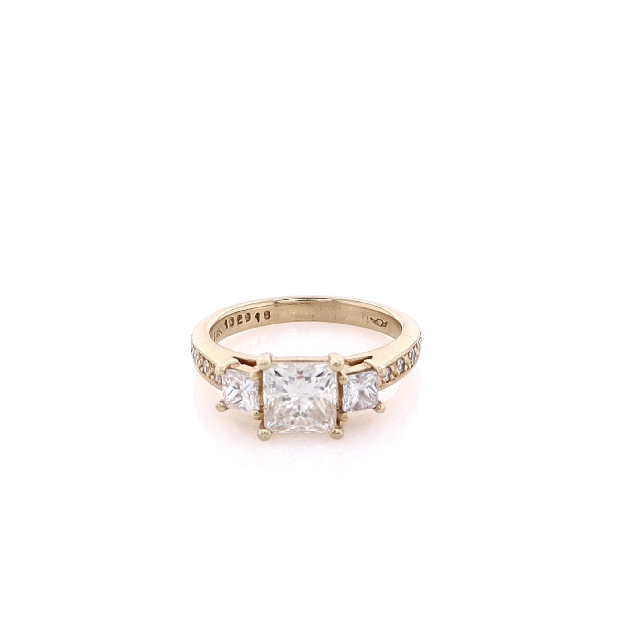 GIA Certified 14K Yellow Gold 3-Stone Diamond Engagement Ring Size 5.5