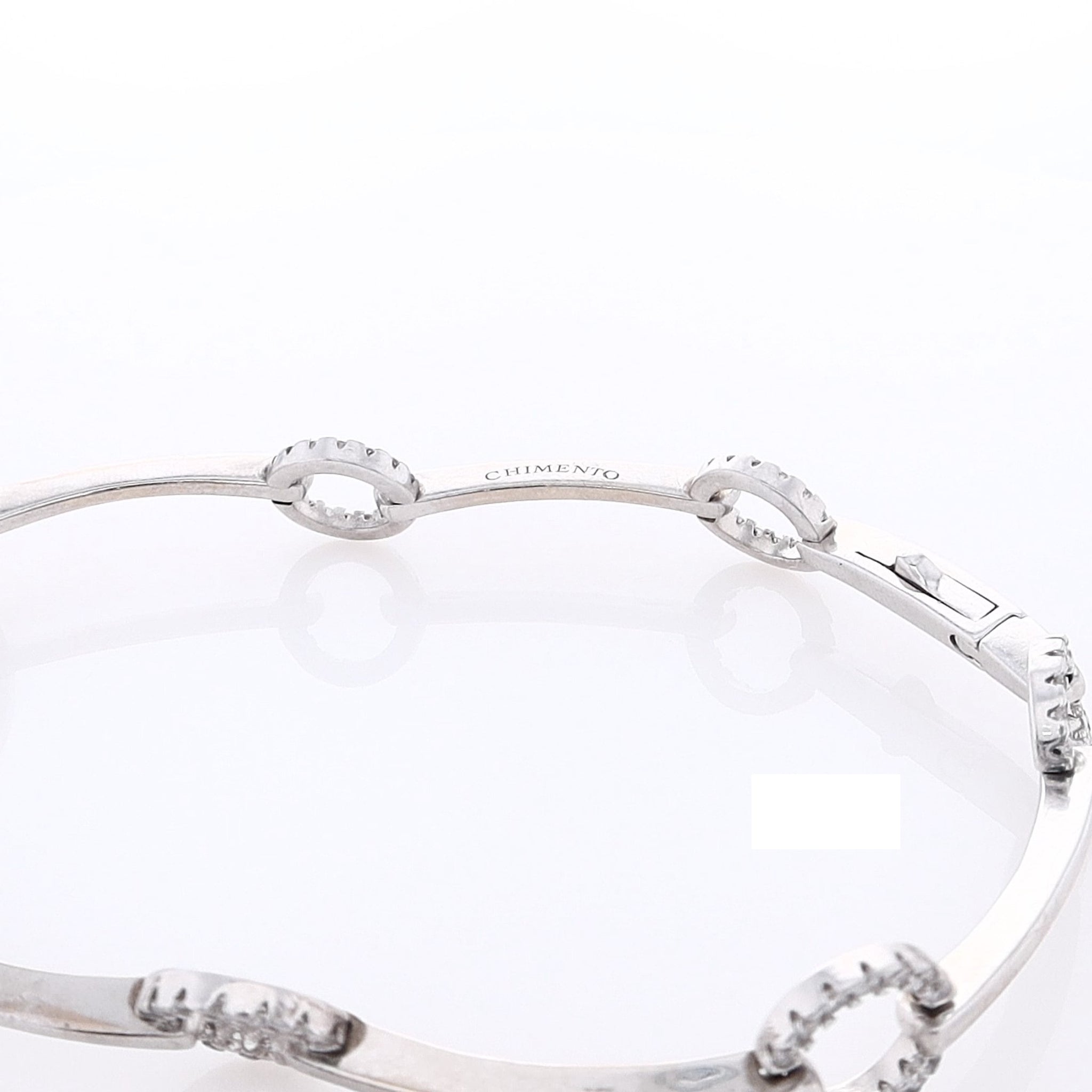 18k White Gold Polished Bar and Circle Links Diamond Bracelet by Estate Chimento