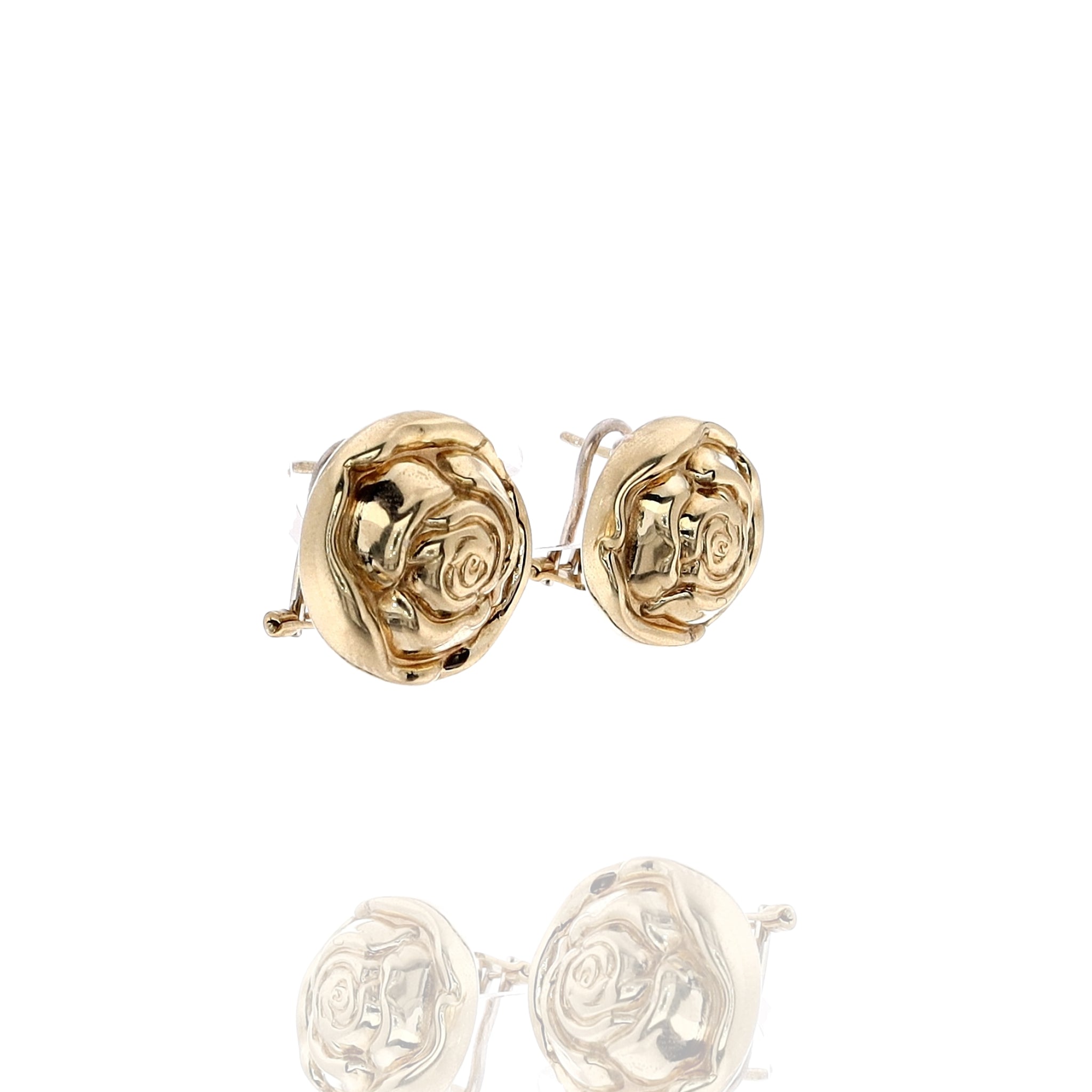 Exquisite 18k Yellow Gold Round Rosebud Pierced or Clip - On Earrings