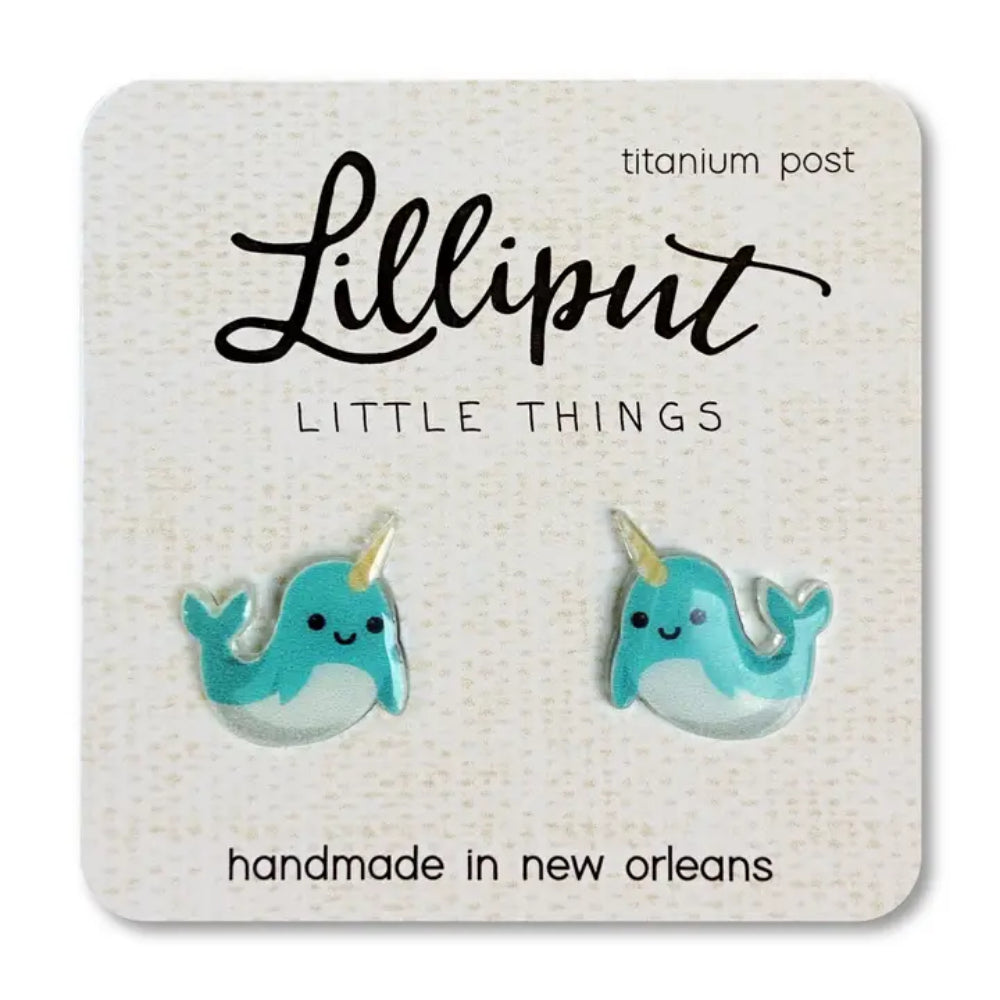 Comfortable Hypoallergenic Lilliput Narwhal Design Earrings