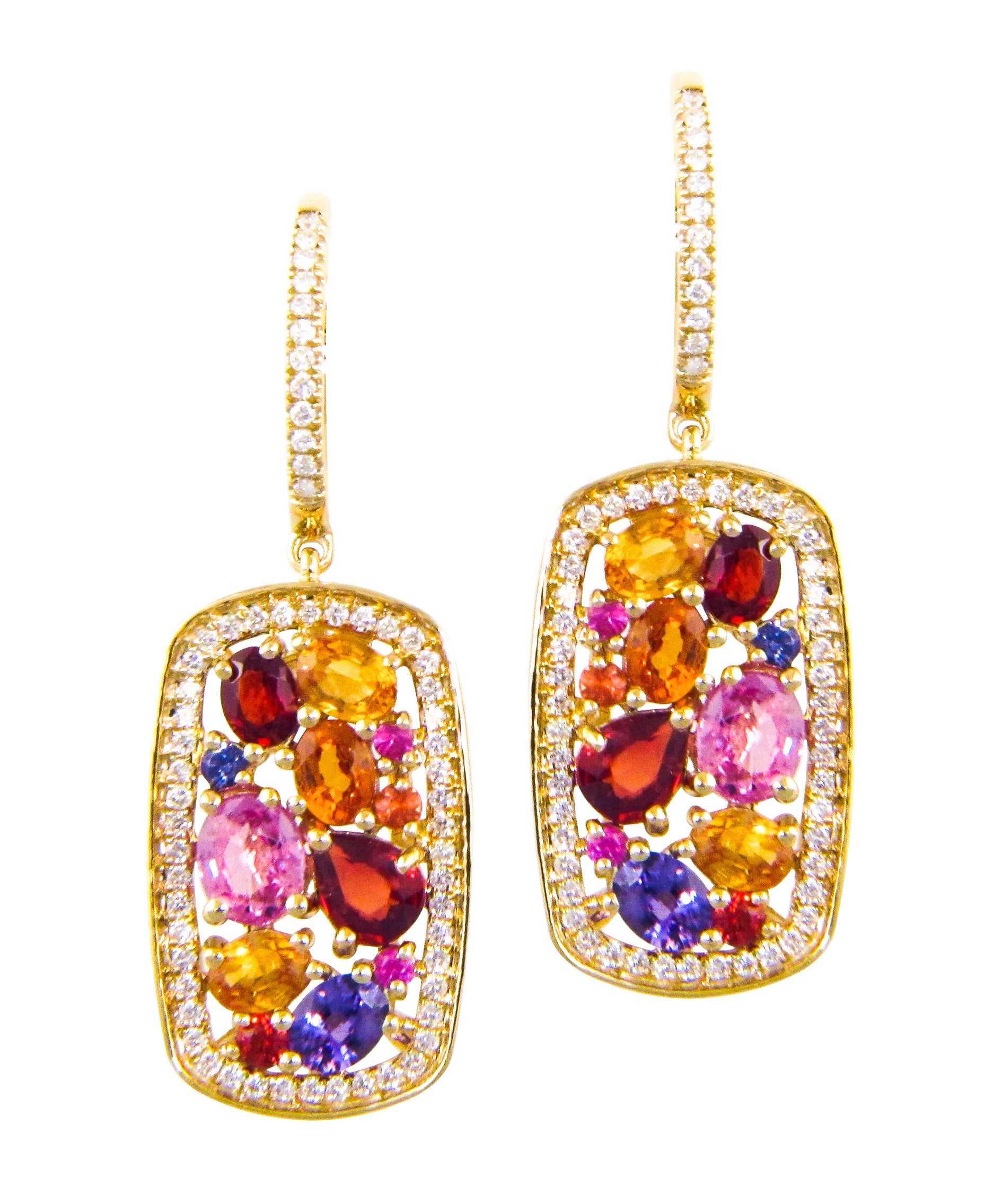 Bellarri 14k Yellow Gold Multi Sapphire and Diamond Stud Earrings for Women