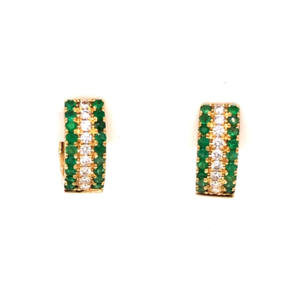 Gorgeous 18k Gold Emerald and Diamond Circular Hoop Earrings for Special Occasions