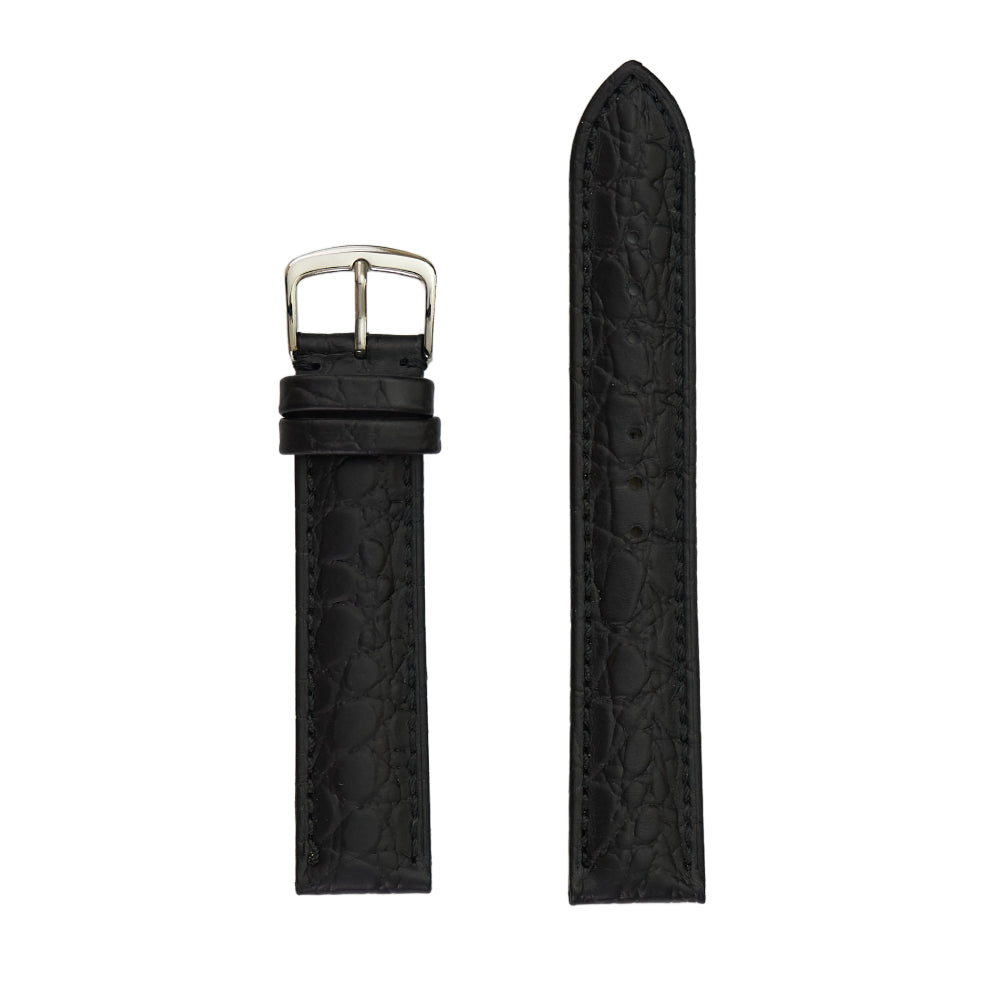 18mm Men's Black Alligator Grain Genuine Leather Watch Band