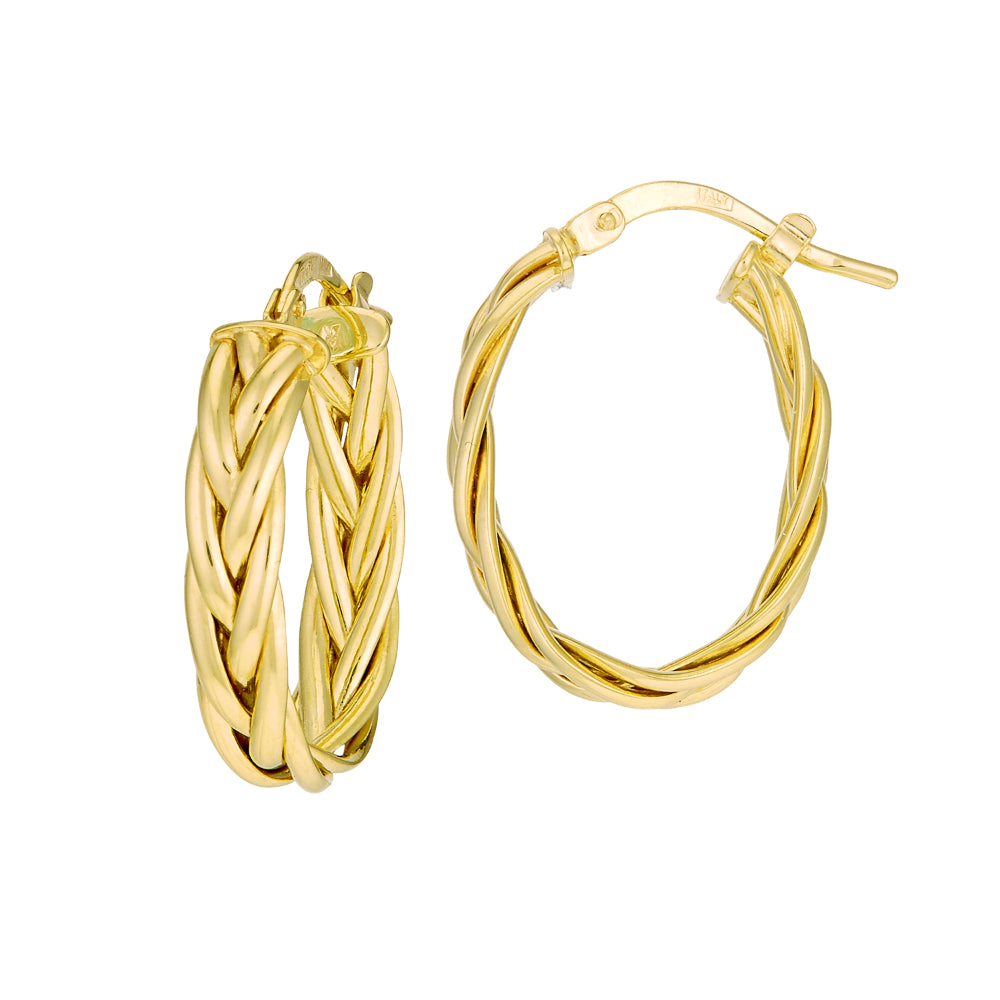 Exquisite 14k Yellow Gold Braided Oval Hoop Earrings for Timeless Glamour