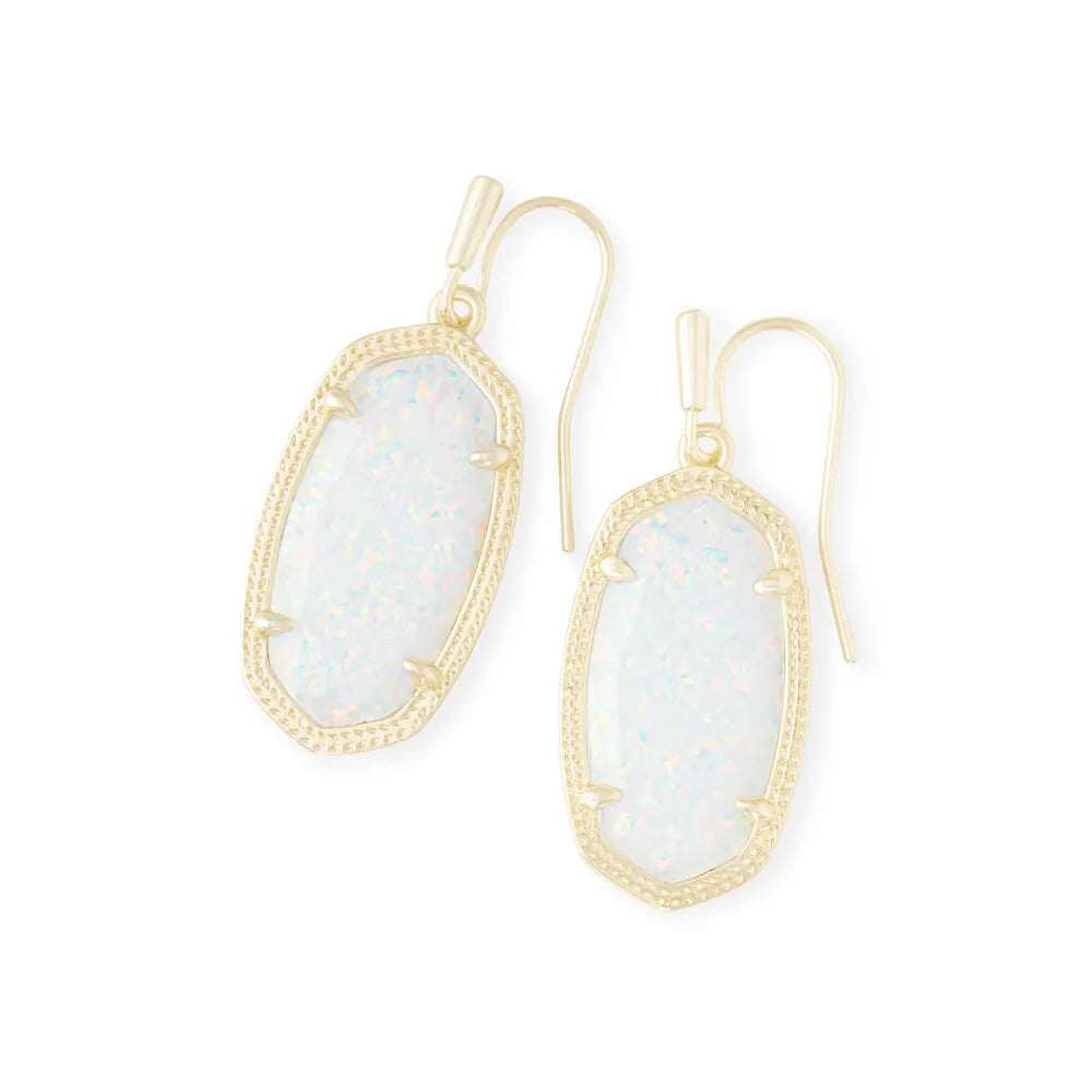 Kendra Scott Women's Fashionable Dani Gold Drop Earrings Crafted with White Kyocera Opal