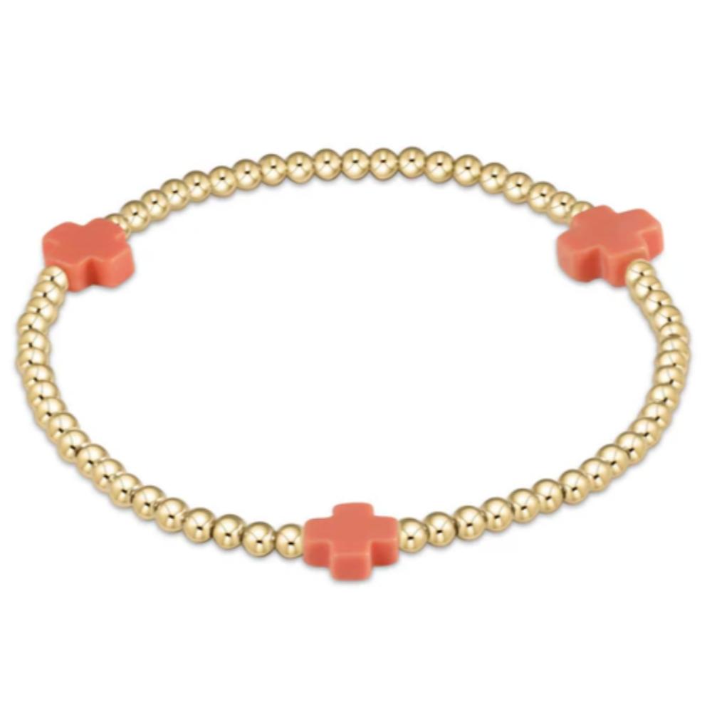 enewton 5.5-inch egirl Signature Coral Cross Gold Pattern 3mm Beaded Bracelet for Fashionable Girls