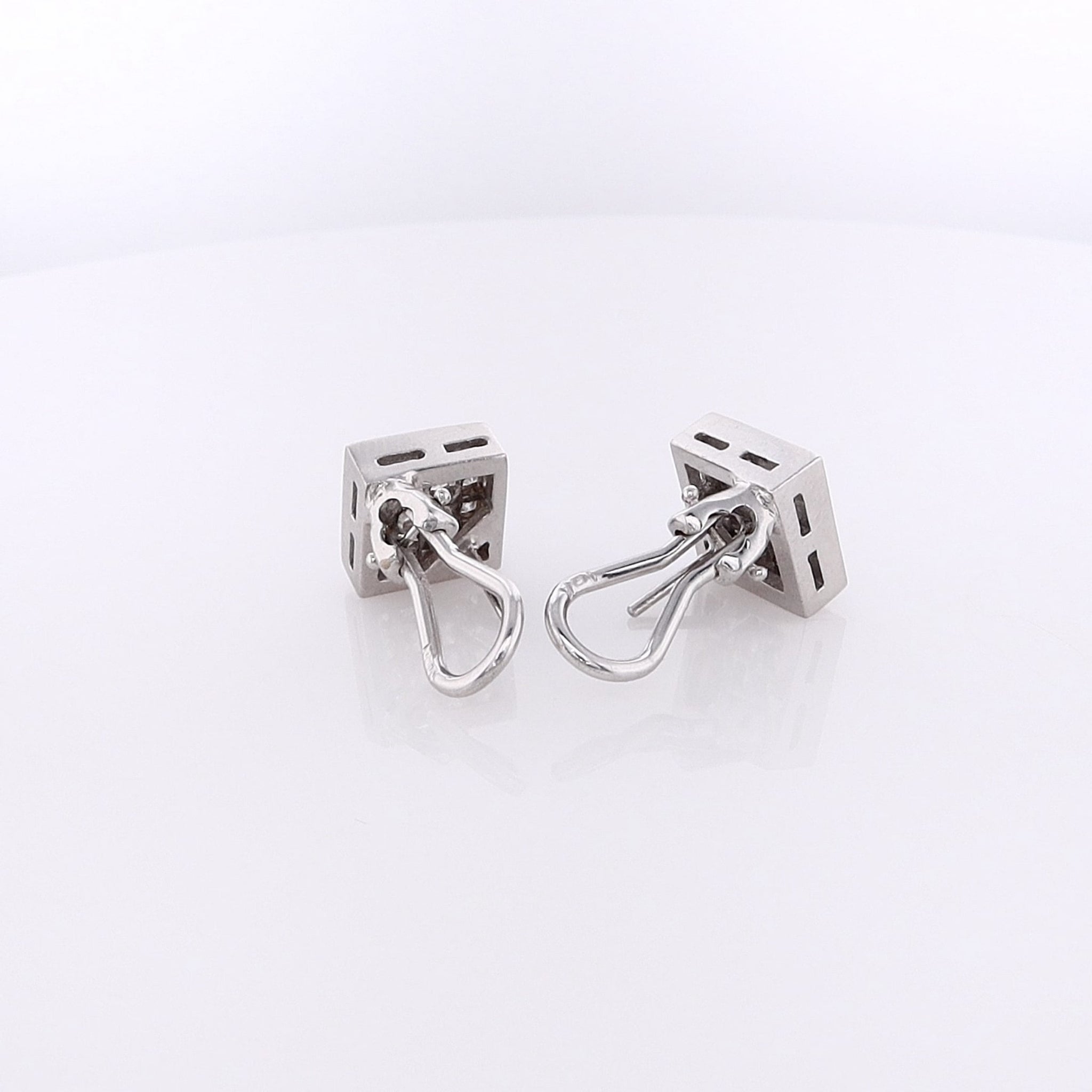 Luxurious 18 Karat White Gold Princess Cut Diamond Earrings with Omega Backing